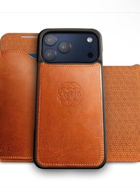 Premium Tan Leather Wallet Case with Card Pocket for iPhone